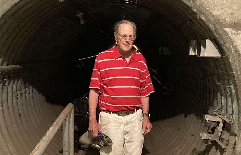 UFO tracker Peter Davenport stands in the opening of a tunnel in the former missile silo he purchasedfrom the U.S. goverment. We need a more informative and accurate caption from Erik Lacitis. Credit: Erik Lacitis / The Seattle Times