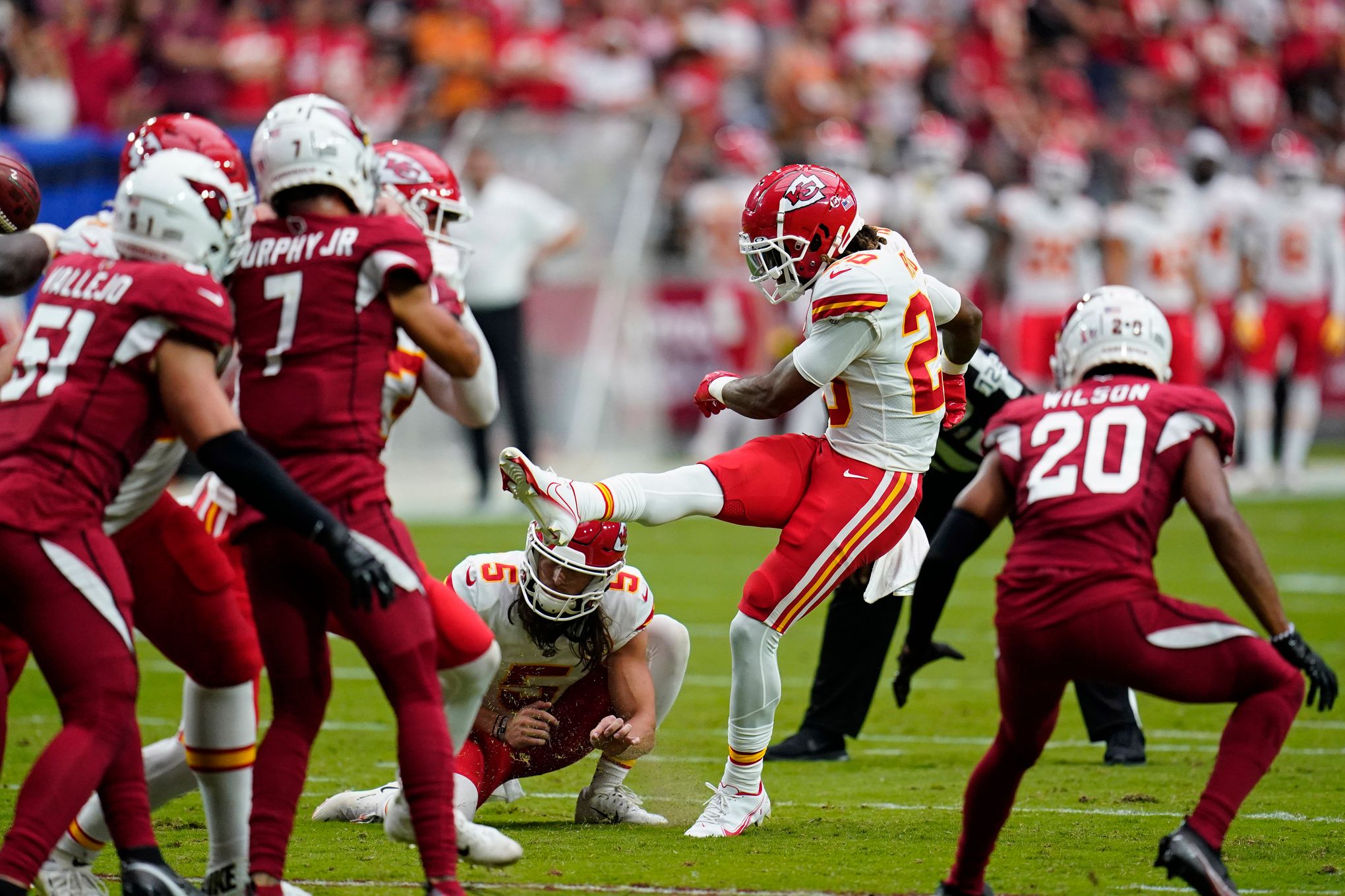 Bleacher Report on X: Safety Justin Reid is kicking for the Chiefs today  after K Harrison Butker was carted off the field 