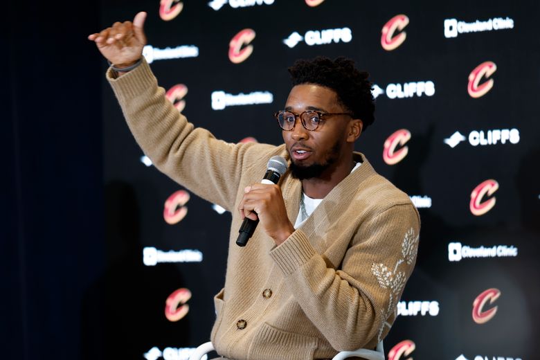 Donovan Mitchell in his new Cleveland Cavaliers threads