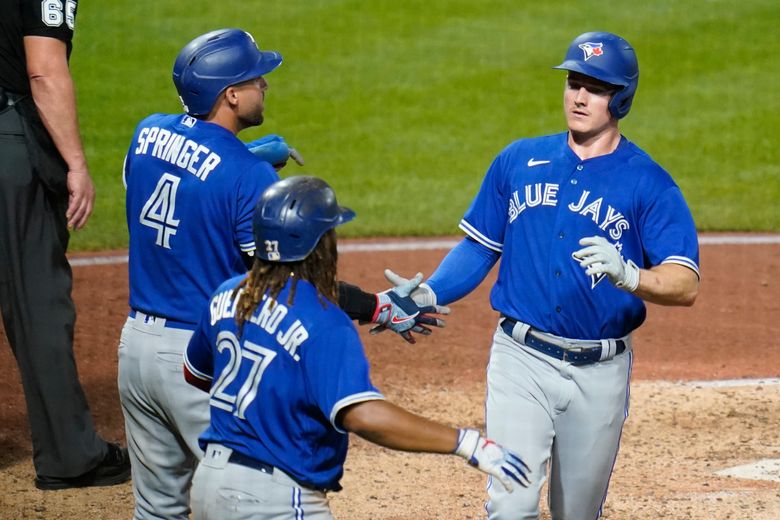 American League's Bo Bichette, of the Toronto Blue Jays, walks