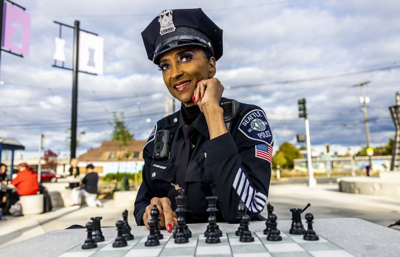 Seattle Police Department Detective Denise “Cookie” Bouldin is photographed in a park named after her in Rainer Beach on Thursday, Sept. 29, 2022.