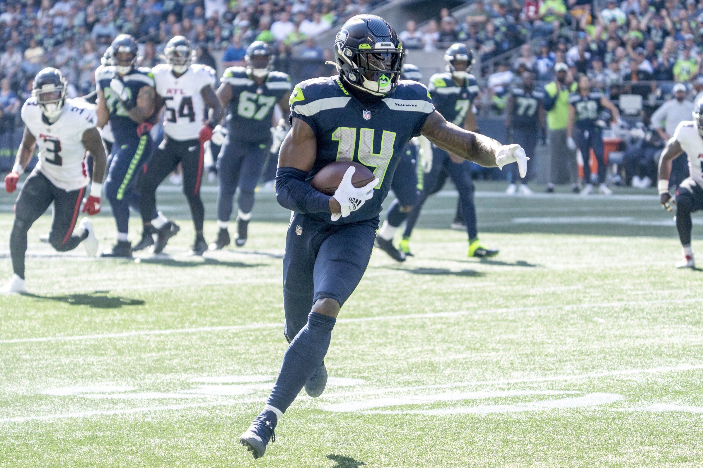 New Orleans Saints wide receiver Lil'Jordan Humphrey during an NFL football  game against the Seattle Seahawks, Monday, Oct. 25, 2021, in Seattle. The  Saints won 13-10. (AP Photo/Ben VanHouten Stock Photo - Alamy