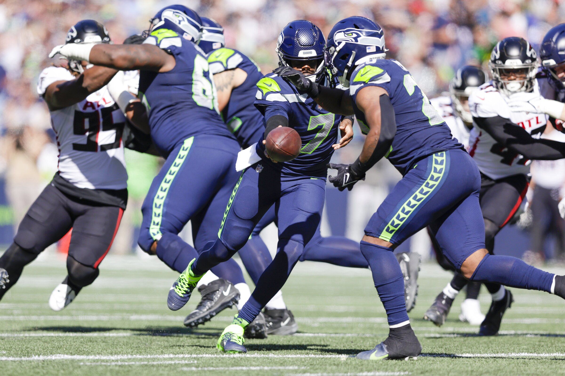 The Seattle Seahawks huddle during an NFL football game against the New  Orleans Saints in New Orleans, Sunday, Oct. 9, 2022. The Saints won 39-32.  (AP Photo/Gerald Herbert Stock Photo - Alamy