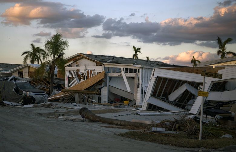 Wreckage left by Hurricane Ian in Fort Myers Beach, Fla., Oct. 5, 2022. The storm, Florida’s deadliest since 1935, killed more than 120 people, many of them older residents who drowned. (Callaghan O’Hare/The New York Times) XNYT196 XNYT196