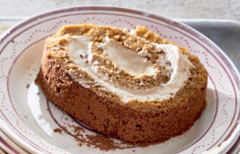 Pumpkin Tiramisu Roll is one of many examples in Molly Gilbert’s new book, “Sheet Pan Sweets,” of a tasty dessert that can be made using a sheet pan. (Dana Gallagher / Courtesy Union Square & Co.)