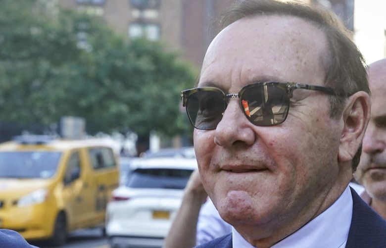 Actor Kevin Spacey leaves court following proceedings in a civil trial, Friday, Oct. 7, 2022, in New York, accusing him of sexually abusing a 14-year-old in the 1980s when he was 26. (AP Photo/Bebeto Matthews) NYBM503 NYBM503