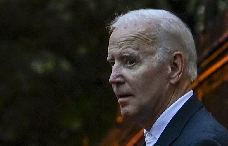 FILE – President Joe Biden leaves the Holy Trinity Catholic Church in Washington after an evening Mass on Oct. 1, 2022. Biden has embraced storytelling as a way of connecting with his audience, but his folksiness can veer into a personal folklore. (Kenny Holston/The New York Times) XNYT122 XNYT122