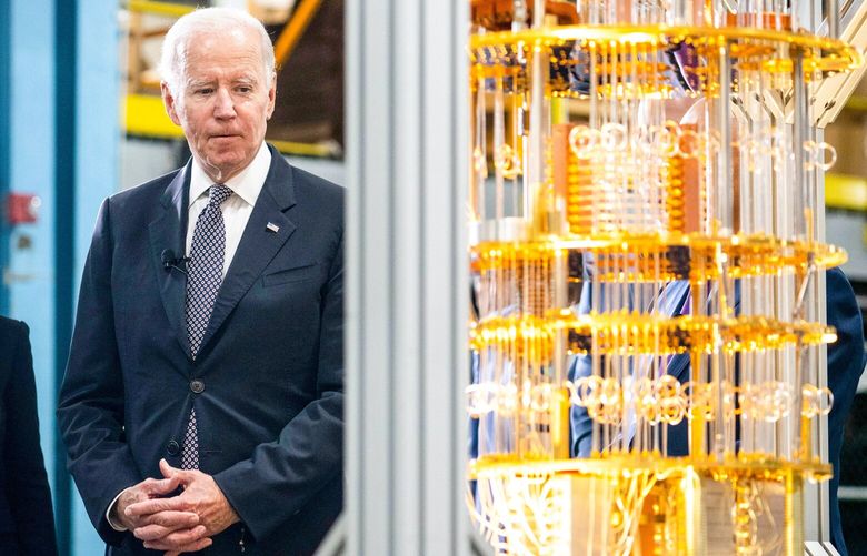 President Joe Biden views the IBM System One quantum computer while touring the IBM factory in Poughkeepsie, N.Y.. In conversations with American executives this spring, top officials in the Biden administration revealed an aggressive plan to counter the Chinese military’s rapid technological advances.