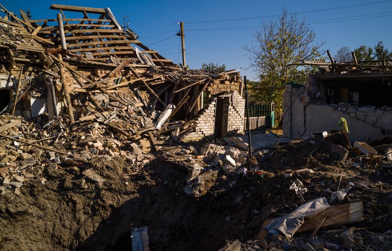 A house destroyed by Russian shelling in Lezhyne near Zaporizhzhia, Ukraine, on Oct. 12. MUST CREDIT: Photo for The Washington Post by Wojciech Grzedzinski.