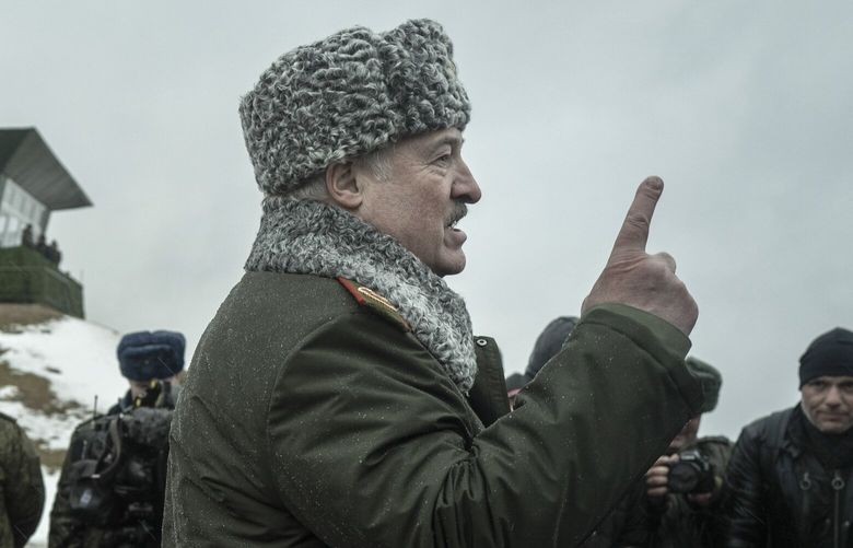 FILE â€” President Alexander Lukashenko in Osipovichi, Belarus, on Feb. 17, 2022, during joint military exercises with Russia. Russia is massing thousands of troops in Belarus ahead of what could be the opening of a new front aimed at disrupting the flow of Western military aid from Poland, Ukrainian officials said on Oct. 21, 2022. (Emile Ducke/The New York Times) XNYT101 XNYT101