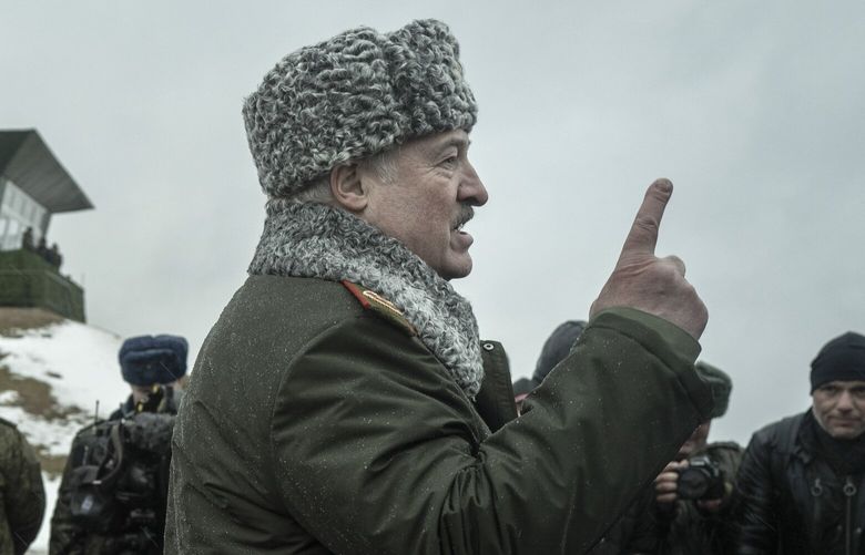 FILE — President Alexander Lukashenko in Osipovichi, Belarus, on Feb. 17, 2022, during joint military exercises with Russia. Russia is massing thousands of troops in Belarus ahead of what could be the opening of a new front aimed at disrupting the flow of Western military aid from Poland, Ukrainian officials said on Oct. 21, 2022. (Emile Ducke/The New York Times) XNYT101 XNYT101