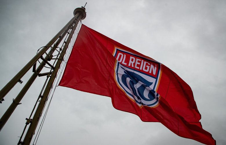 The OL Reign flag was raised atop the Space Needle the morning of Friday, Oct. 21, 2022 ahead of the team’s semifinal match against Kansas City on Sunday.