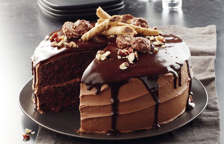 Betty Crocker’s Chocolate-Hazelnut Party Cake is one of the new cookbook’s 1,400-plus recipes.
(Courtesy of General Mills Photography Studios and Tony Kubat Photography)