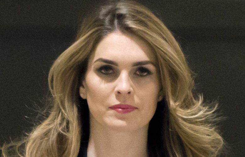 In this Feb. 27 2018 photo, White House Communications Director Hope Hicks, one of President Trump’s closest aides and advisers, arrives to meet behind closed doors with the House Intelligence Committee, at the Capitol in Washington. Hicks, one of President Donald Trump’s most loyal aides, is resigning. In a statement, the president praises Hicks for her work over the last three years. He says he “will miss having her by my side.”  The news comes a day after Hicks was interviewed for nine hours by the panel investigating Russia interference in the 2016 election and contact between Trump’s campaign and Russia.  (AP Photo/J. Scott Applewhite)