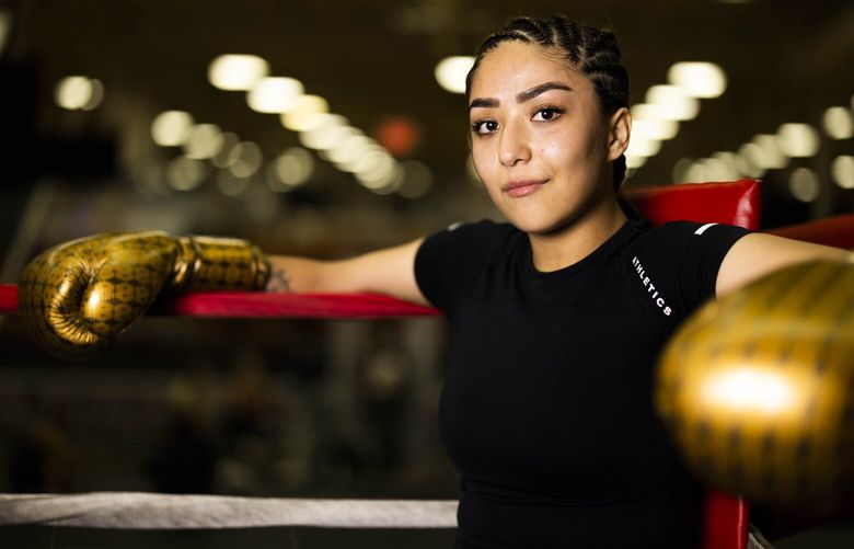 Seema Rezai  is photographed at Fitness Quest in Auburn on Oct. 21, 2022. Rezai won boxing matches in Afghanistan before fleeing the Taliban takeover last year. She hopes to be part of the refugee Olympic team in 2024.