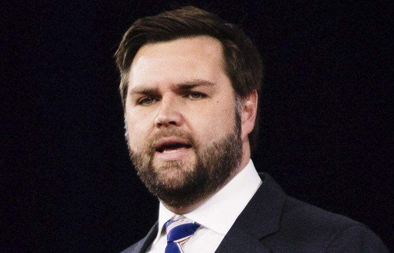 FILE — Author J.D. Vance, a Republican running for Ohio’s open Senate seat, speaks at CPAC in Orlando, Fla. on Saturday, Feb. 26, 2022. Peter Thiel has backed his friend Vance, and previously employed him. (Scott McIntyre/The New York Times) XNYT98 XNYT98