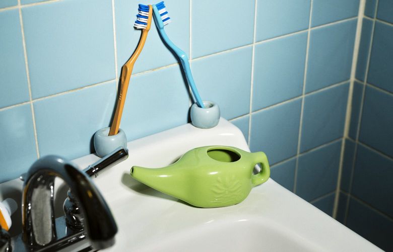 A neti pot for nasal irrigation, one of the possible cold and flu solutions at home, in New York, Oct. 16, 2022. Some of the popular home remedies like ginger and zinc show at least a little promise, scientists say. (Molly Matalon/The New York Times) XNYT64 XNYT64