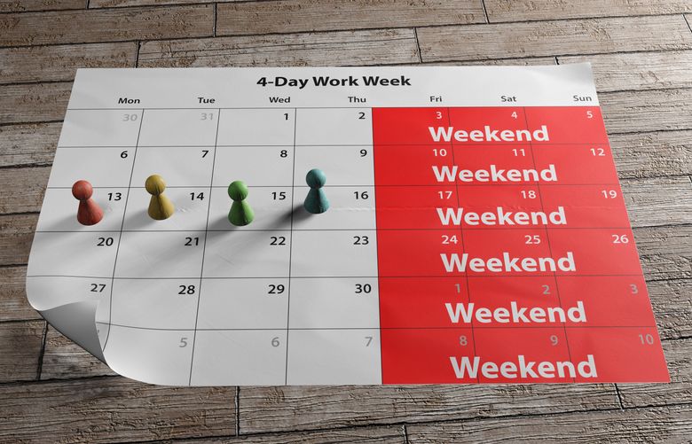 A long weekend calendar to illustrate the concept of four-day work week introduced by the UK and European companies