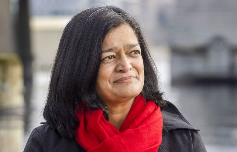 U. S. Representative Pramila Jayapal stands underneath the ailing I-5 Ship Canal Bridge (not in photo) at North Passage Point Park in Seattle.  In the background is the University Bridge.  She was there to discuss a huge boost in federal bridge funds, off the president’s Bipartisan Infrastructure Framework recently passed by Congress, shot Wednesday, January 26, 2022.  The increase in federal aid will help Washington state do more bridge maintenance all over the state.

 219434 219434