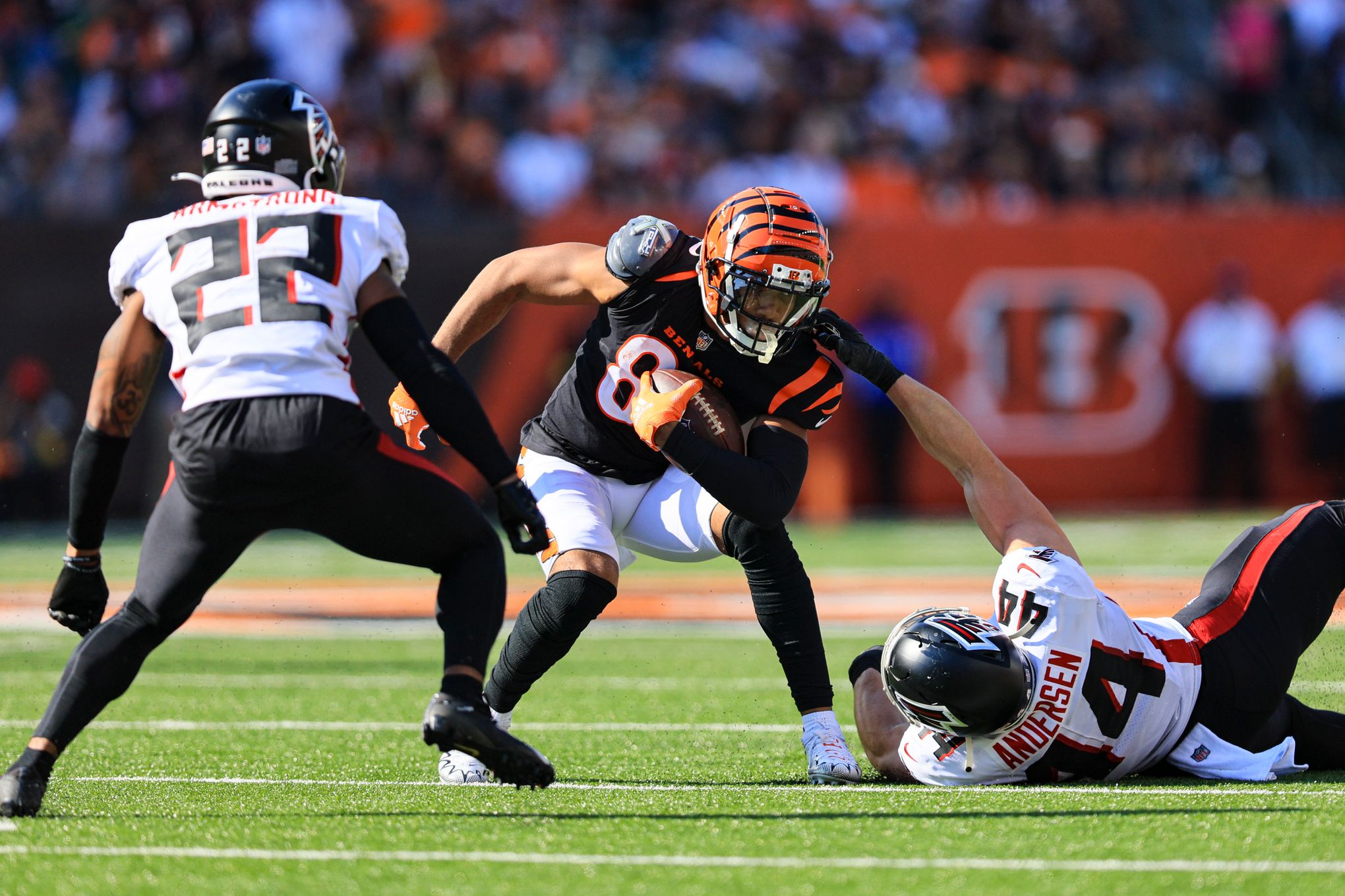 Atlanta Falcons cornerback Mike Ford (28) works during the first