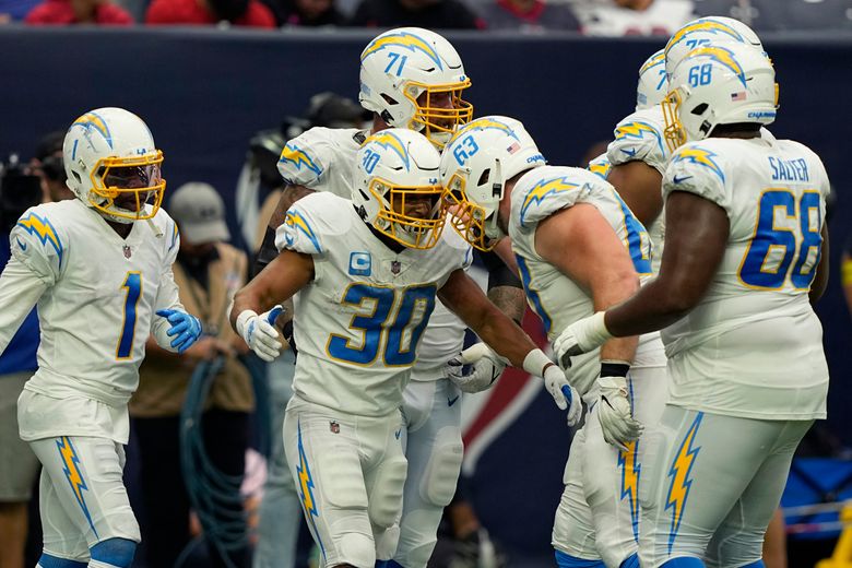 Los Angeles Chargers wide receiver Mike Williams during the first half of  an NFL football game against the Houston Texans, Sunday, Oct. 2, 2022, in  Houston. (AP Photo/Eric Christian Smith Stock Photo 