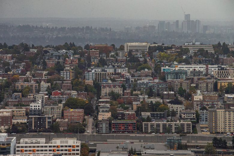 The Capitol Hill neighborhood, seen from atop the Space Needle. (Kylie Cooper / The Seattle Times)