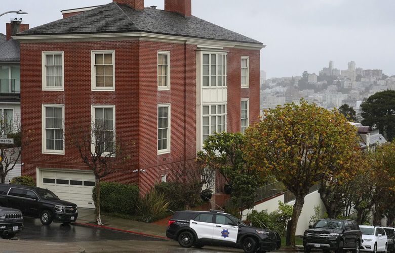 Police cars outside the home of House Speaker Nancy Pelosi in San Francisco on Tuesday, Nov. 1, 2022. The vicious attack on Pelosi’s husband is expected to have a long-lasting impact on Congress’s security considerations as lawmakers are increasingly raising alarms about a threat environment that not only endangers them but their families. (Jim Wilson/The New York Times) XNYT292 XNYT292