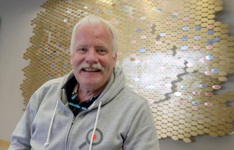 Chuck Colby has donated more than 1,600 units of blood at various Bloodworks locations around King, Snohomish, Thurson and Kitsap counties. He’s sitting in front of a Tree of Life display at the Bloodworks central location on First Hill. The dislay has name of blood donors who have donated at that location.
222047