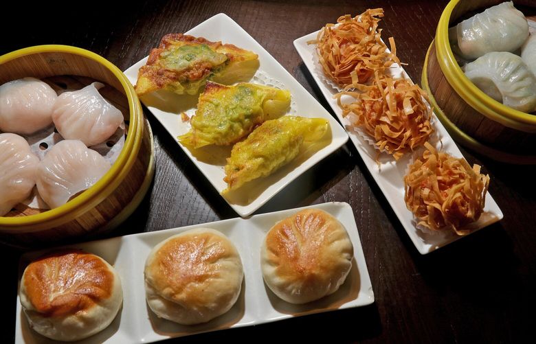 Triumph Valley, the best dim sum to launch in the seattle market in decades.
A grouping of some of their offerings-
Far left Shrimp dumpling hargow
Pan fried chives, pork & shrimp dumplings
Shrimp & pork dumplings
deep fried shrimp ball
Far right, steamed chives & shrimp dumplings
Across the bottom, Pork, Shrimp buns
 221907
