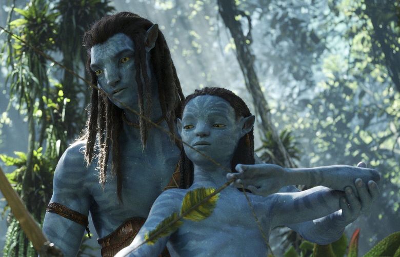 Jake Sully and Neteyam in James Cameron’s “Avatar: The Way of Water.”