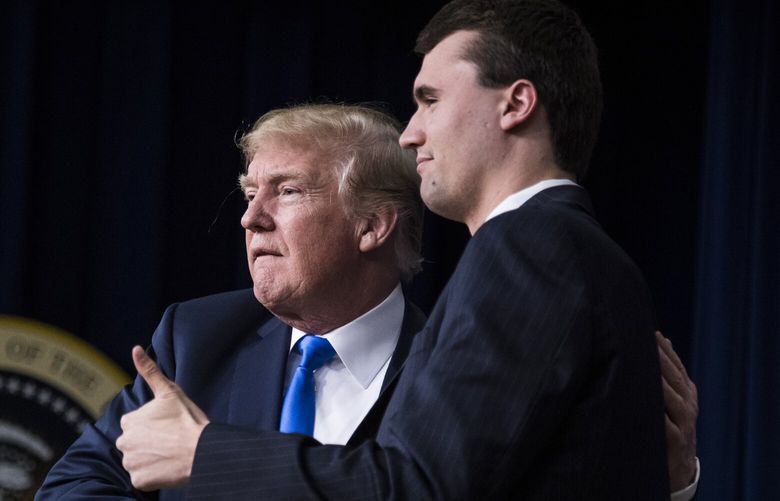 President Donald Trump with Charlie Kirk, founder and executive director of Turning Point USA, in Washington in 2018. MUST CREDIT: Washington Post photo by Jabin Botsford.