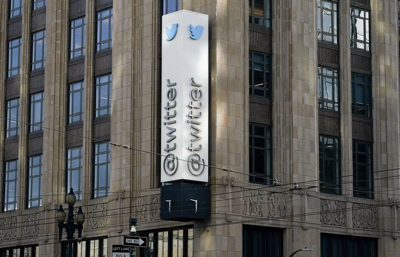 FILE – Twitter headquarters is shown in San Francisco on Nov. 4, 2022. Twitter said Tuesday, Nov. 8, that it will add a gray â€œofficialâ€ label to some high-profile accounts to indicate that they are authentic, the latest twist in new owner Elon Muskâ€™s chaotic overhaul of the platformâ€™s verification system. (AP Photo/Jeff Chiu, File) NYAB206 NYAB206