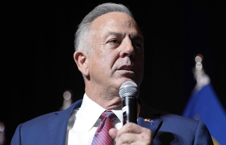 Clark County Sheriff Joe Lombardo, Republican candidate for governor of Nevada, speaks to supporters during an election night campaign event Tuesday, Nov. 8, 2022, in Las Vegas. (AP Photo/John Locher) NVJL417 NVJL417