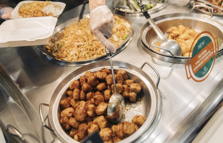 A Beyond Meat chicken dish is served at a Panda Express restaurant in New York, Nov. 1, 2022. Beyond Meat is dealing with layoffs and a declining stock price, despite bright spots like the popularity of the dish at Panda Express. (Jeenah Moon/The New York Times) XNYT81