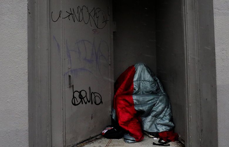 A homeless individual huddles under a sleeping bag out of the wind in a Capitol Hill doorway Wednesday afternoon.  Many living on the street do not wish to move to shelters.  But they’re more likely to suffer from the effects of the cold and snow while living on the street.

LO_More_Snow_

Wed Jan 15, 2020 212709