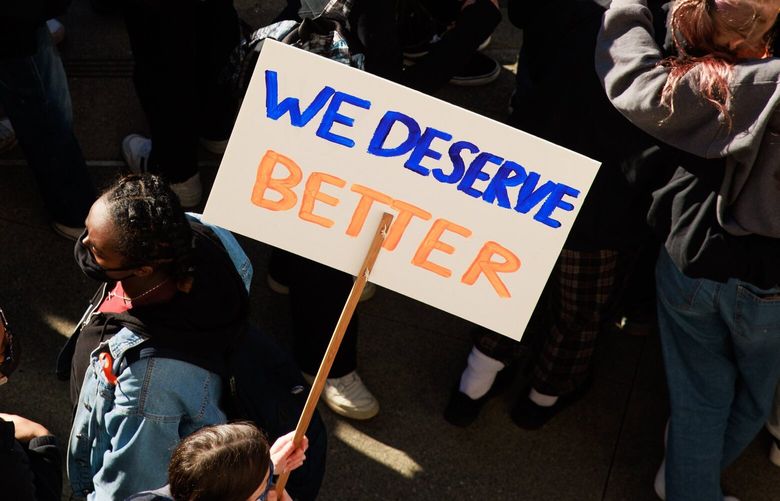 Ingraham High School students and students from across the district gather for a rally at Seattle City Hall to demand more restrictions on gun access, increased mental health support and additional training for security staff in schools Monday, Nov. 14, 2022.
222169