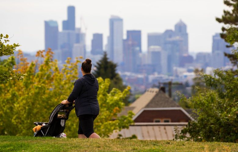 Downtown Seattle looms in the distance from the 16-acre park at the Maple Leaf Reservoir which features a playground, ballfields, a half-mile loop.
Neighborhood Profile: The Maple Leaf neighborhood is bordered by Interstate 5 to the west and Lake City Way to the east and is north of Northeast 75th Street.