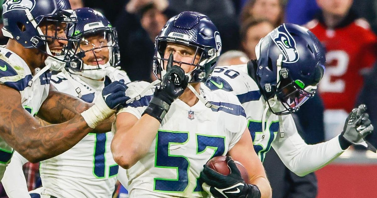 Seattle Seahawks linebacker Cody Barton (57) lines up for play