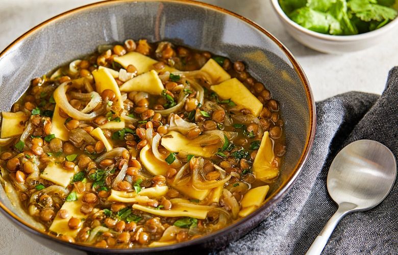 This Lebanese lentil and pasta soup comes from “Nistisima,” Georgina Hayden’s beautiful collection of vegan Mediterranean recipes.