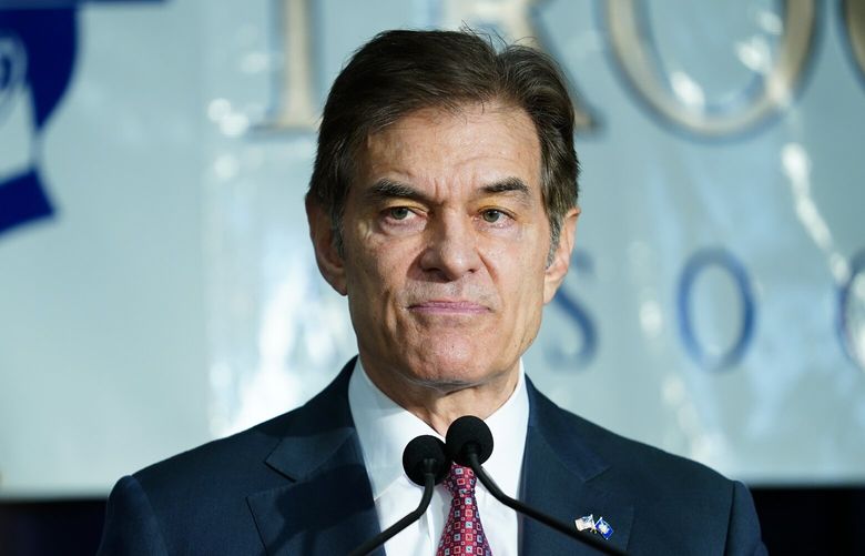 Mehmet Oz, a Republican candidate for U.S. Senate in Pennsylvania, speaks during a campaign event in Harrisburg, Pa., Wednesday, Oct. 26, 2022. (AP Photo/Matt Rourke)