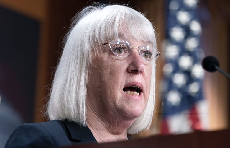 Senate HELP Committee Chair Sen. Patty Murray, D-Wash., speaks during a news conference about next week’s vote to codify Roe v. Wade, Thursday, May 5, 2022, on Capitol Hill in Washington. (AP Photo/Jacquelyn Martin)
