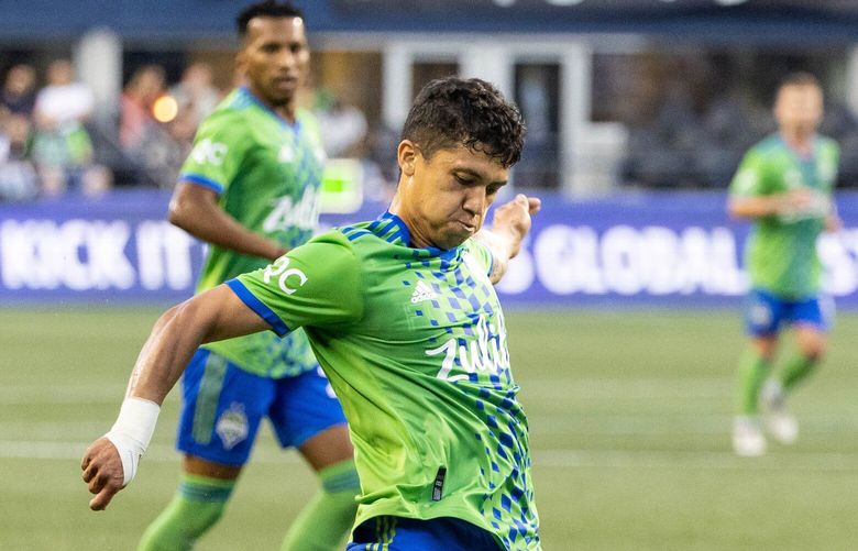 Fredy Montero takes a shot on goal that sails over the net in the second half against Dallas.

Dallas FC played the Seattle Sounders in Major League Soccer Tuesday, August 2, 2022 at Lumen Field, in Seattle, WA. 221150