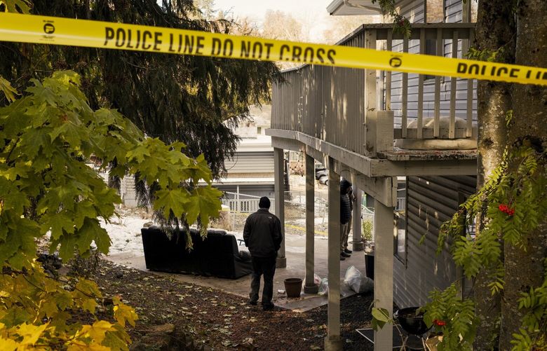 Investigators check the home where four University of Idaho students were found dead near campus yesterday in Moscow, Idaho on Tuesday, Nov. 15, 2022. Authorities investigating the deaths of four University of Idaho students at the private home near campus said on Tuesday that they believe the students were killed with a knife or some other blade, but that no weapon had been recovered and no suspect was yet in custody. (Rajah Bose for The New York Times) XNYT213 XNYT213