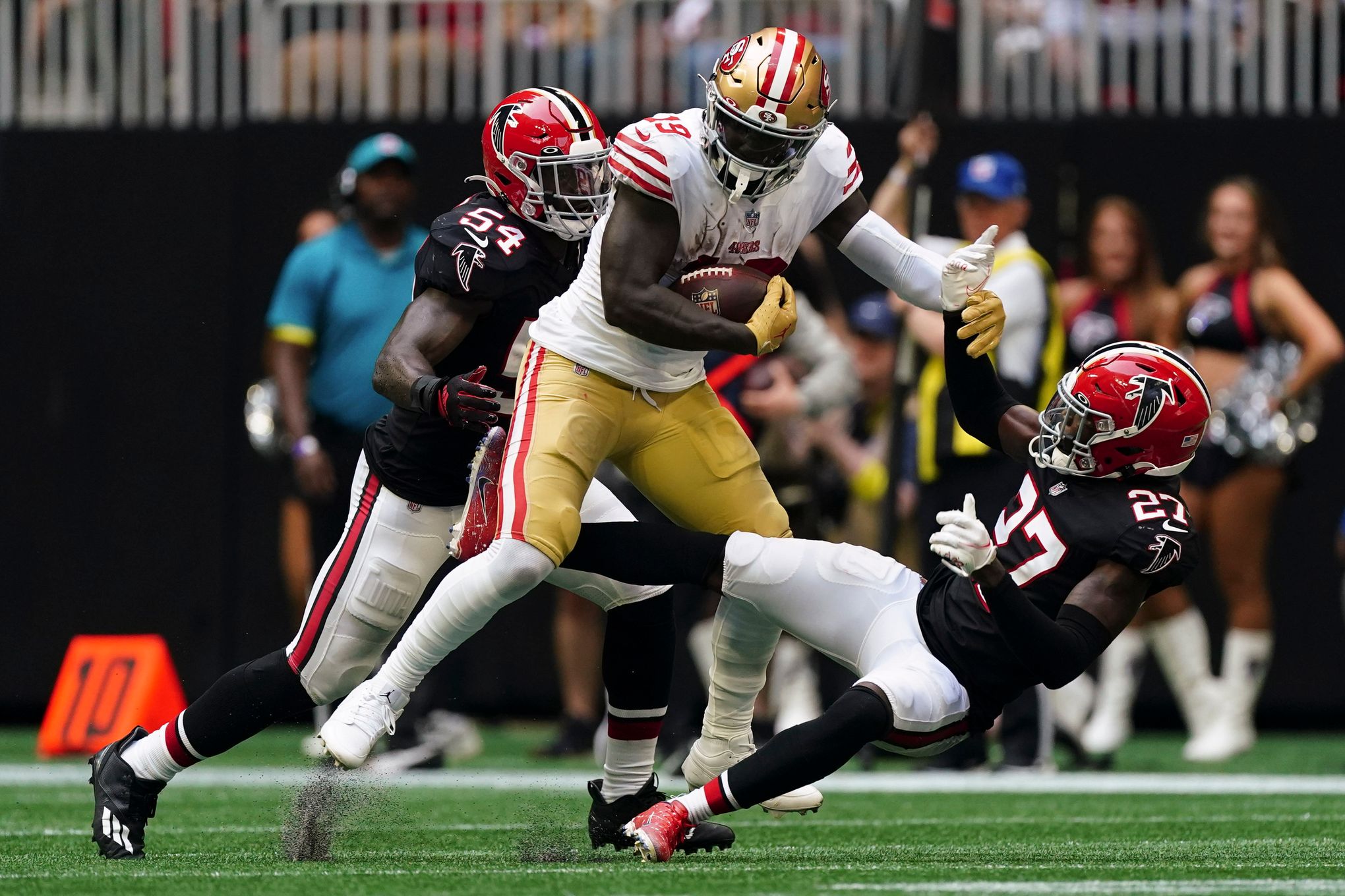 San Francisco 49ers wide receiver Deebo Samuel (19) is tackled by