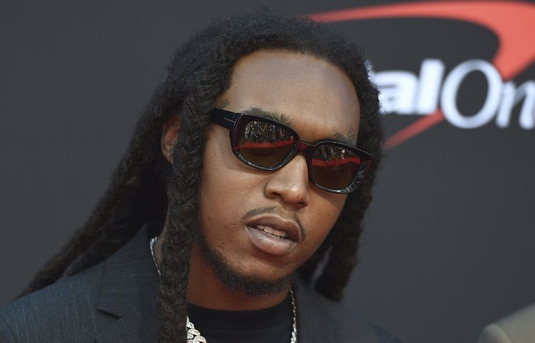 FILE – Takeoff arrives at the ESPY Awards in Los Angeles on July 10, 2019. On Friday, Dec. 2, 2022, police announced that they have arrested a 33-year-old man in connection with the fatal shooting of rapper Takeoff, who was killed last month outside a bowling alley in Houston. (Photo by Jordan Strauss/Invision/AP, File) NYSS503 NYSS503