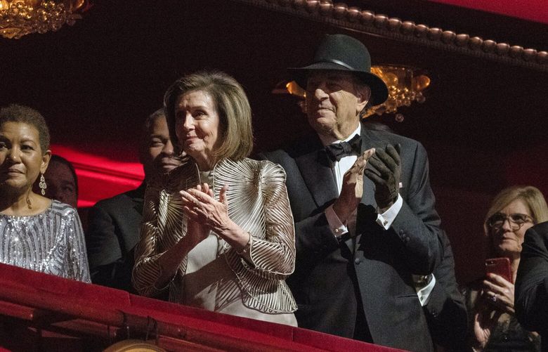 House Speaker Nancy Pelosi of Calif., and her husband Paul Pelosi attend the 45th Kennedy Center Honors at the John F. Kennedy Center for the Performing Arts in Washington, Sunday, Dec. 4, 2022. (AP Photo/Manuel Balce Ceneta) DCMC464 DCMC464