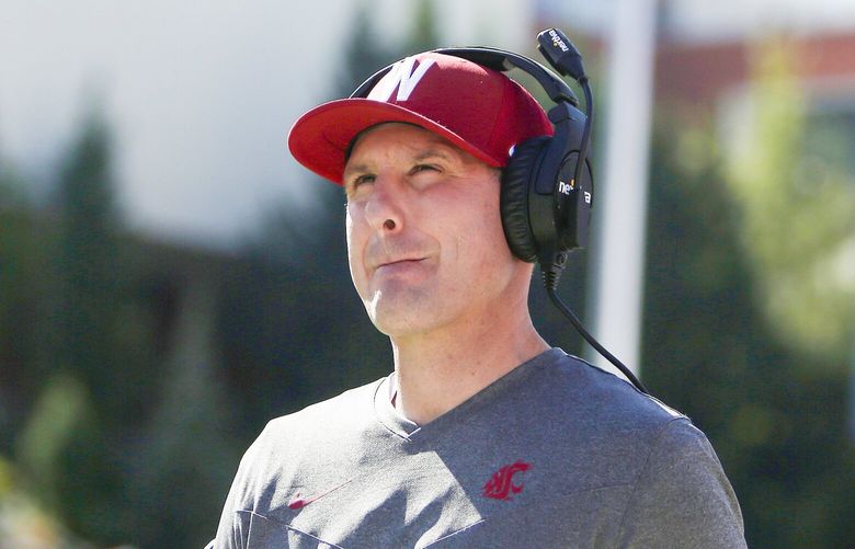 Washington State head coach Jake Dickert watches the first half of an NCAA college football game against Oregon, Saturday, Sept. 24, 2022, in Pullman, Wash. (AP Photo/Young Kwak) OTK