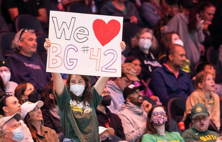 Signs in support of Brittney Griner were in evidence Friday at Climate Pledge Arena.

The New York Liberty played the Seattle Storm in WNBA Basketball Friday, May 27, 2022 at Climate Pledge Arena, in Seattle, WA. 220494