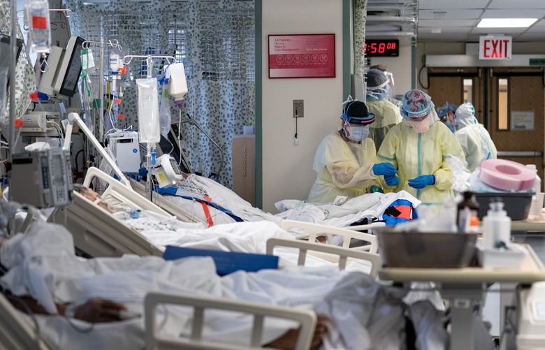 FILE – A ward for COVID-19 patients at Elmhurst Hospital in Queens on May 8, 2020. Doctors are exasperated by the persistence of false and misleading claims about the coronavirus. (Erin Schaff/The New York Times)