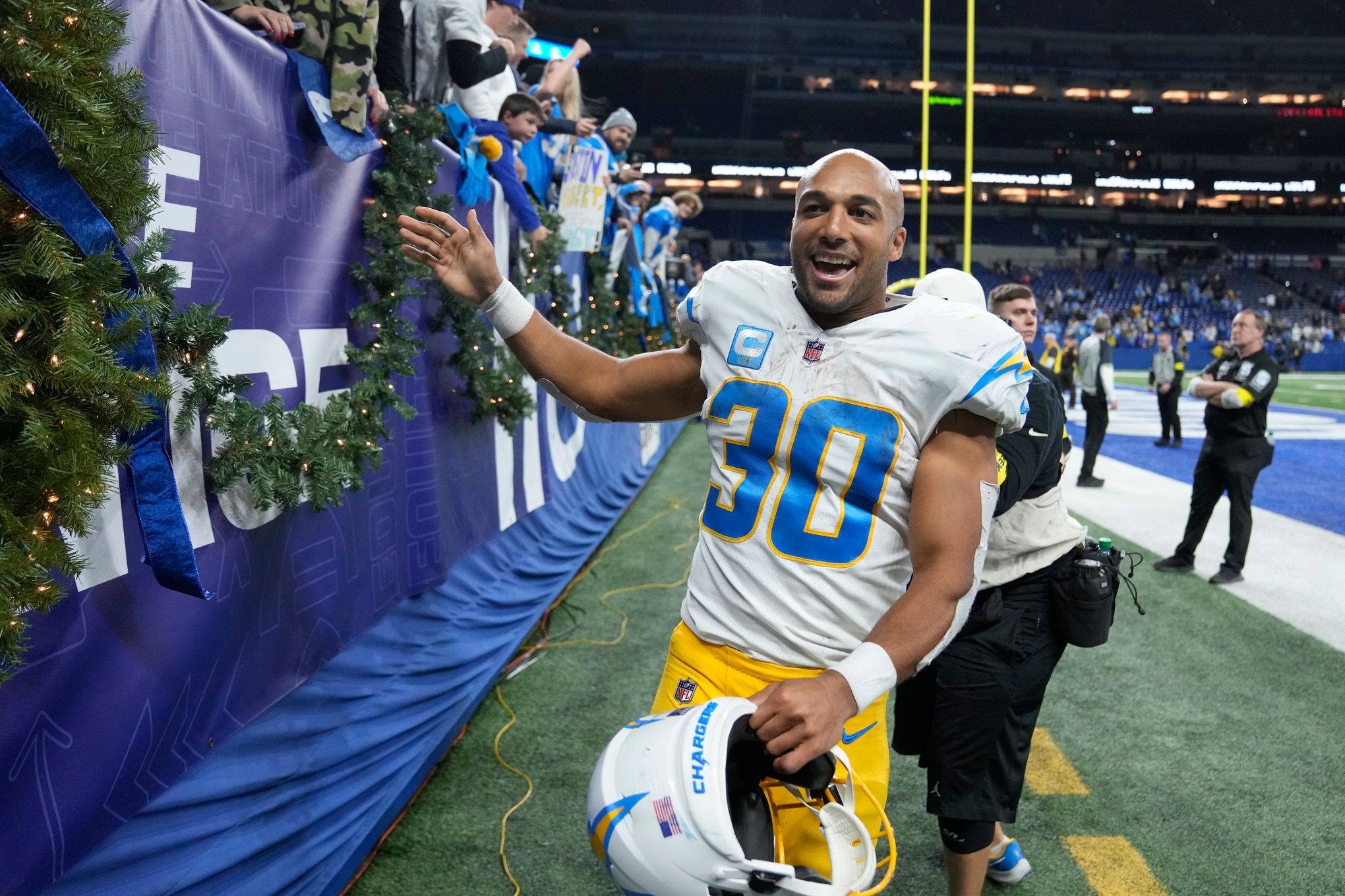 Los Angeles Chargers running back Austin Ekeler celebrates after a